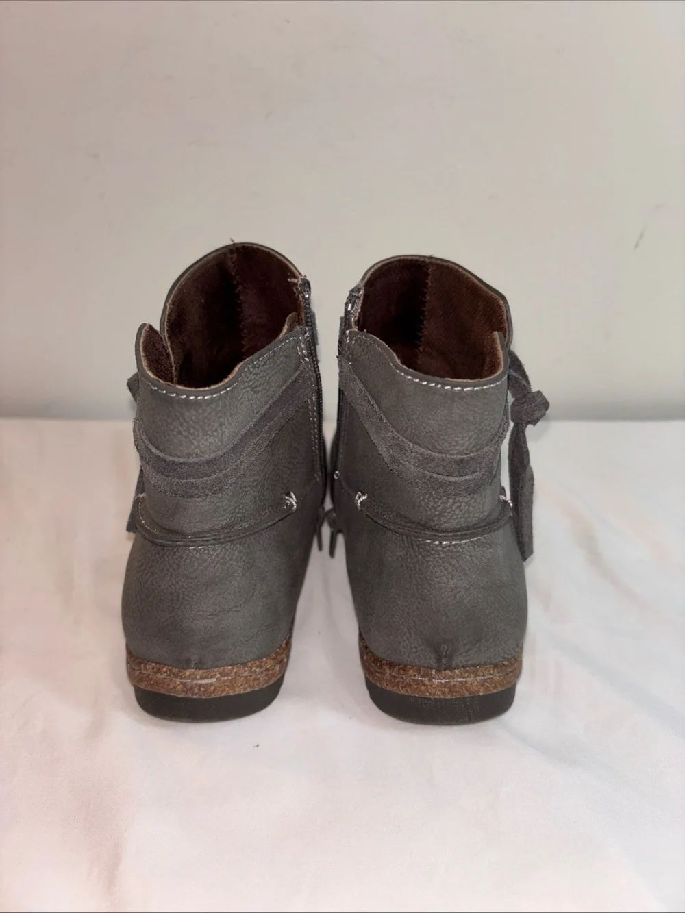 B.O.C Gray Ankle Boots with Cork Trim. 7/8